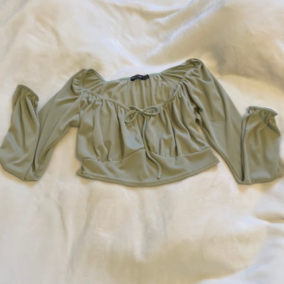 Nasty Gal Tops - Sage Green Front-tie Top
